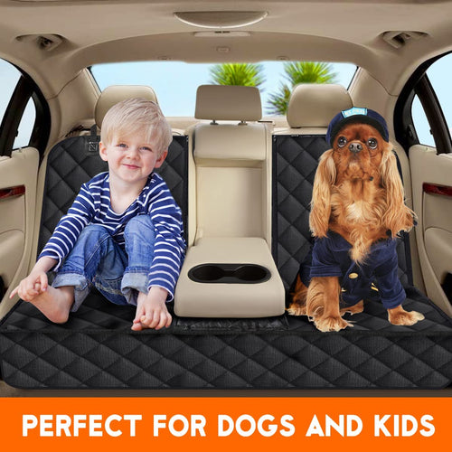 Waterproof Dog Car Seat Cover - Non-Slip Back Seat Protector for Cars, Trucks & SUVs - Fits Middle Armrest - Black