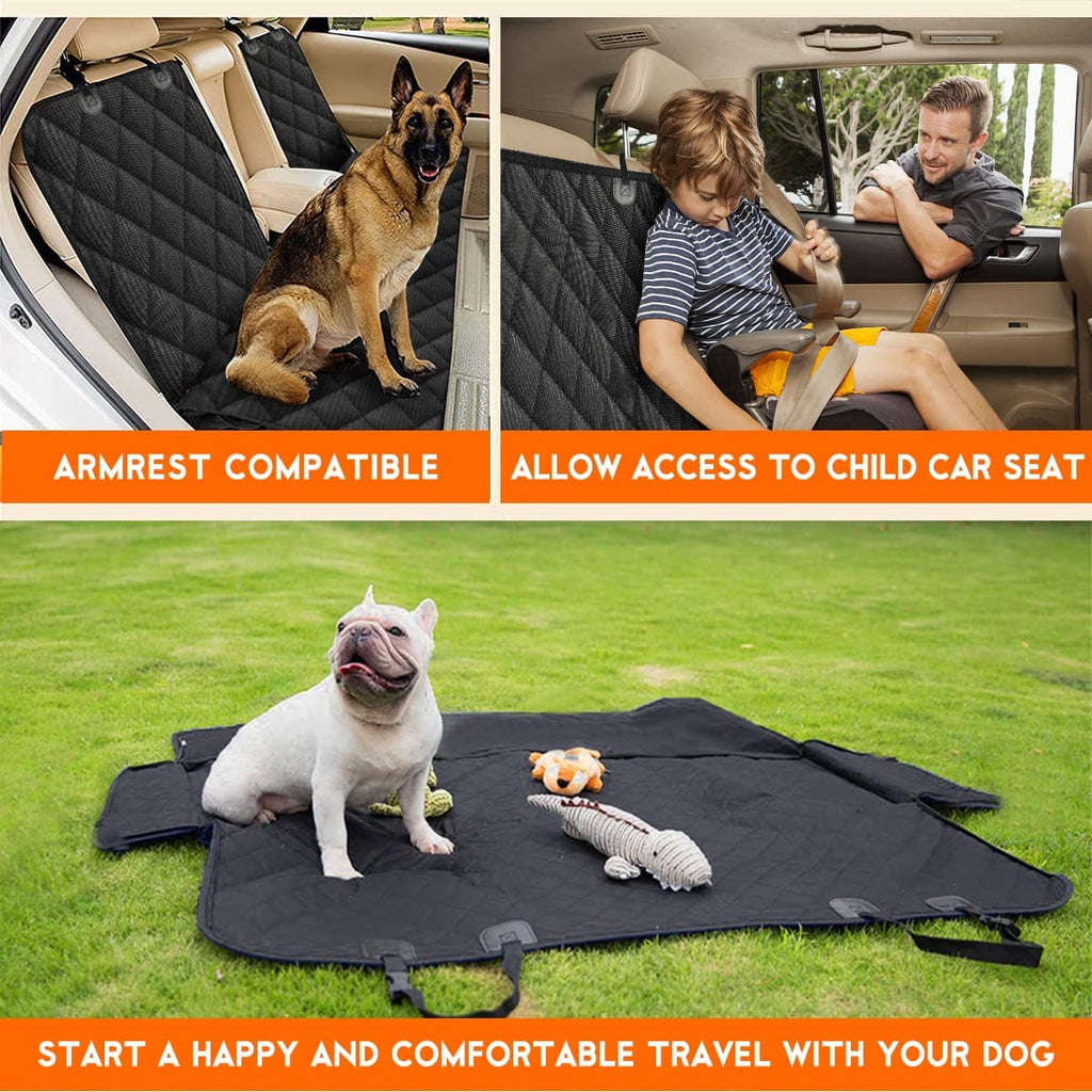 Waterproof Dog Car Seat Cover - Non-Slip Back Seat Protector for Cars, Trucks & SUVs - Fits Middle Armrest - Black