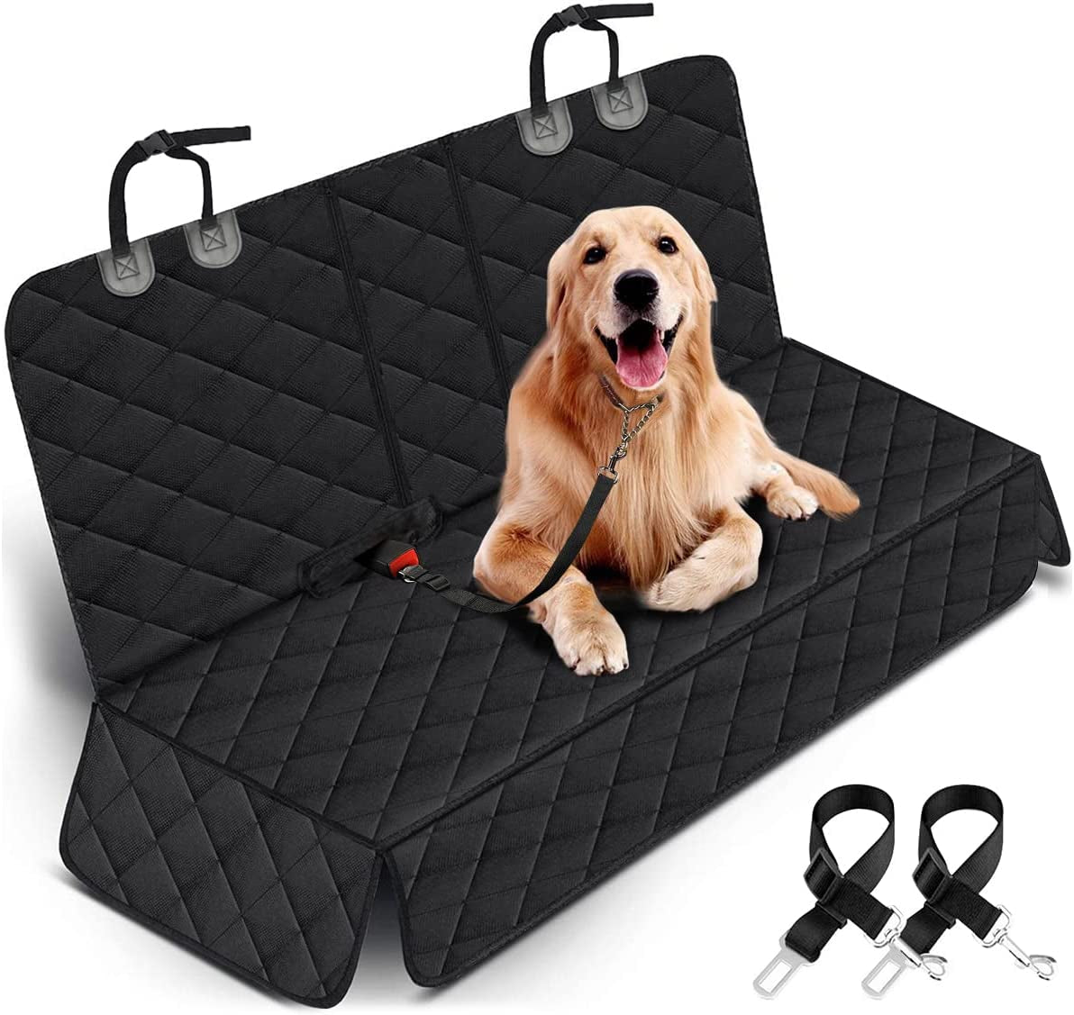 Waterproof Dog Car Seat Cover - Non-Slip Back Seat Protector for Cars, Trucks & SUVs - Fits Middle Armrest - Black