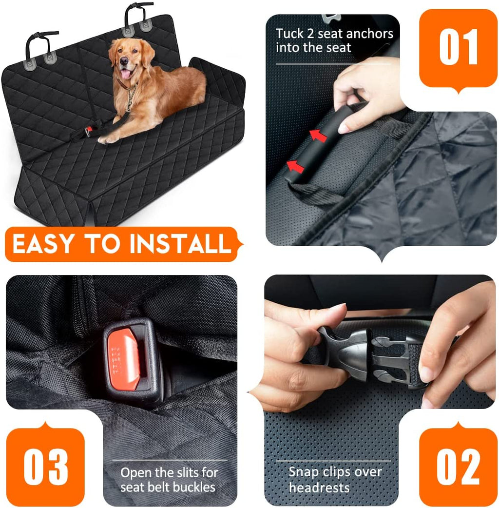 Waterproof Dog Car Seat Cover - Non-Slip Back Seat Protector for Cars, Trucks & SUVs - Fits Middle Armrest - Black